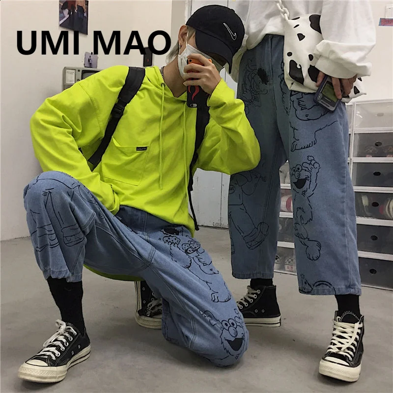 

Модные брюки UMI MAO в Корейском стиле женские свободные укороченные брюки прямые брюки с широкими штанинами Bf узкие джинсы с высокой талией О...