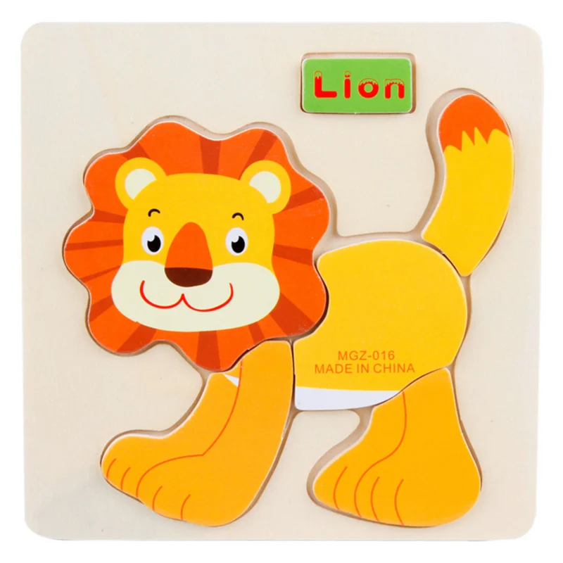 lion Деревянные развивающие головоломки, Обучающие 3D деревянные головоломки для детей 3 лет, детские игры для мальчиков и девочек - Цвет: lion