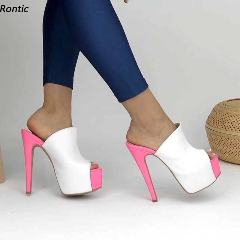 

Rontic New Stylish Women Platform Mules Sandals Sexy Stiletto Heels Peep Toe Pretty Pink White Red Blue Dress Shoes US Size 5-20