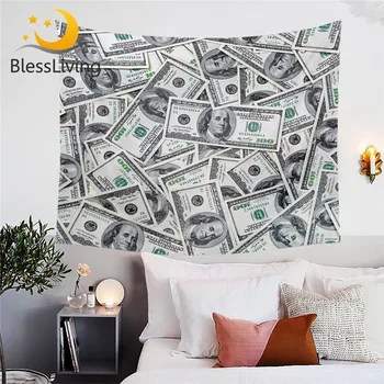 BlessLiving Money Pattern Tapestry Wall Hanging Dollar Motif Print Decorative Wall Carpet Vivid Bedspreads 3D Modern Bed Sheet 1