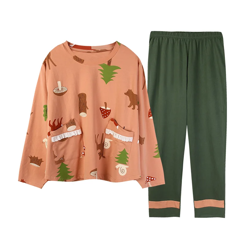 Spring NEW Women's Pajamas Set Super Fashion Big Cartoon Print Sleepwear Luxury Cotton Like Nightwear Casual Homewear Femme