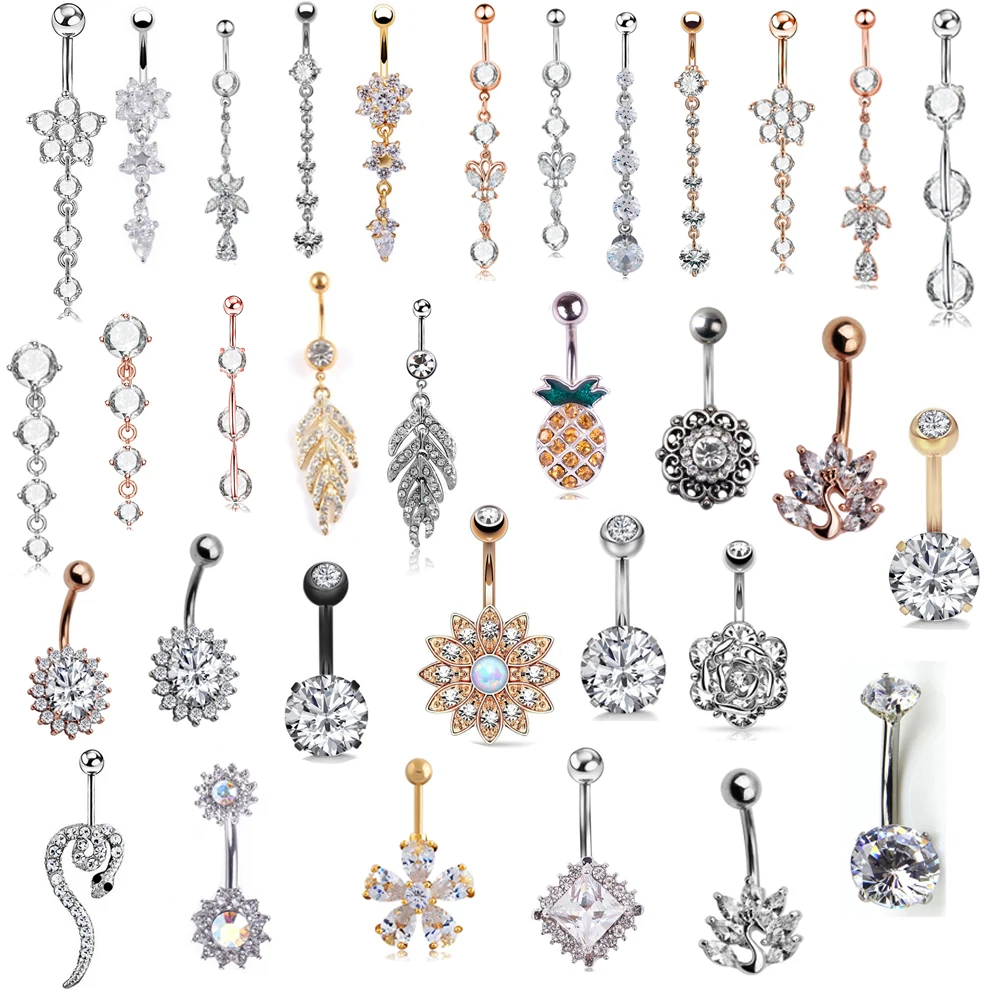 

1 PC Crystal Surgical Steel Navel Piercing Heart Zircon Belly Button Rings Women Belly Button Piercing Ombligo Pircing
