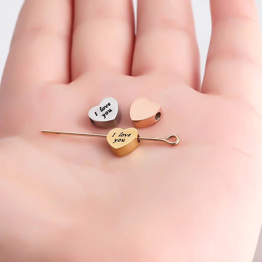 Бусины Semitree из нержавеющей стали с сердцем Я тебя люблю 5 шт.|Бусины| |