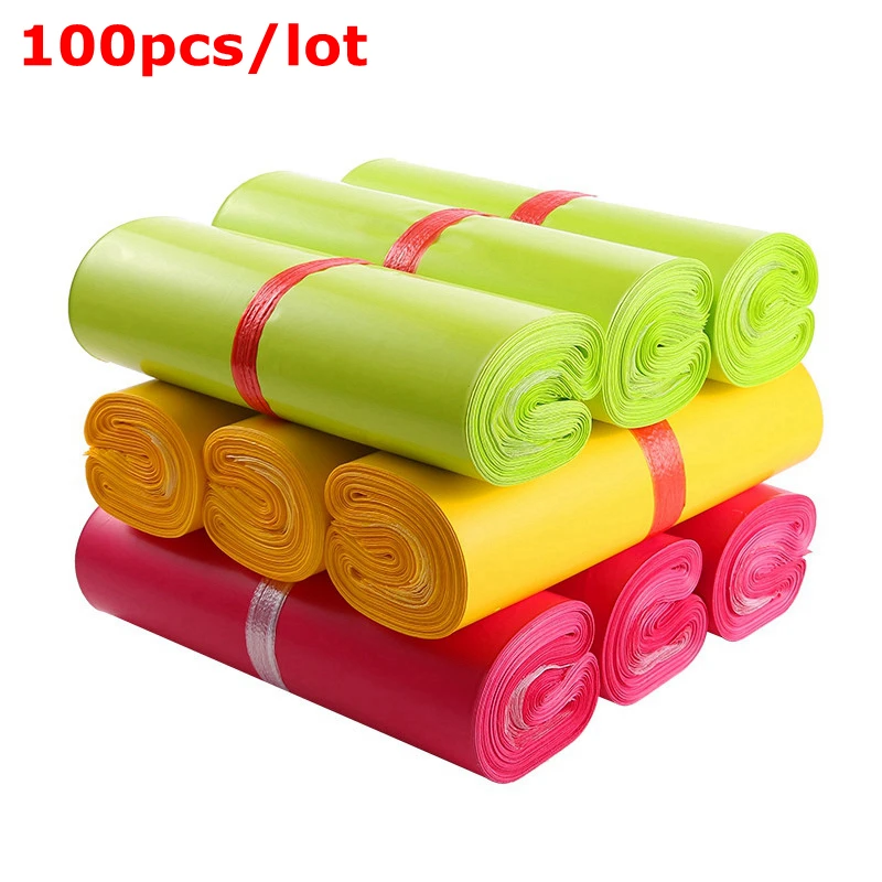 

100Pcs /lot Colored Hot Mailer Plastic Garments Shipping Bag Mailer Mailing Bags Express Packaging Envelope Bag Courier Bags