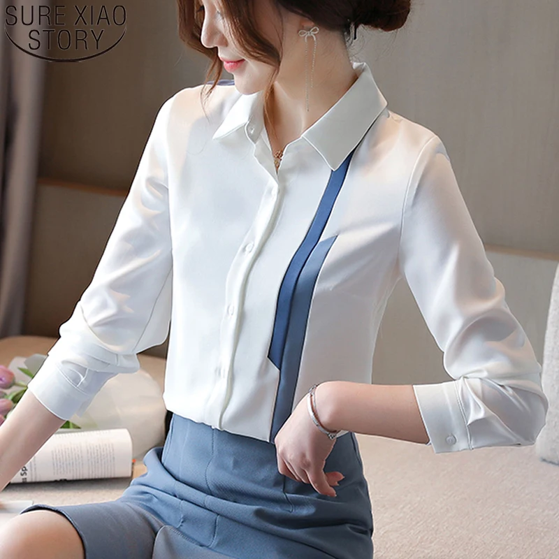 

Office Lady Chiffon Long Sleeve Shirts Women Blouses Professional OL White Tops 2022 Elegant Autumn Fashion Stripe Shirt 10613