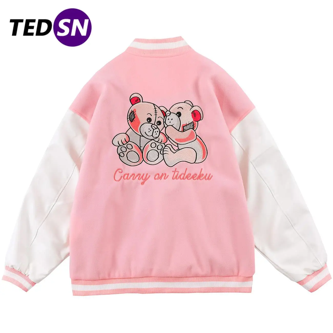 2021SS Mens College Jacket Loose Couple High Street Hipster Autumn Baseball Bear Embroidery Patchwork Color Bomber Coats | Мужская