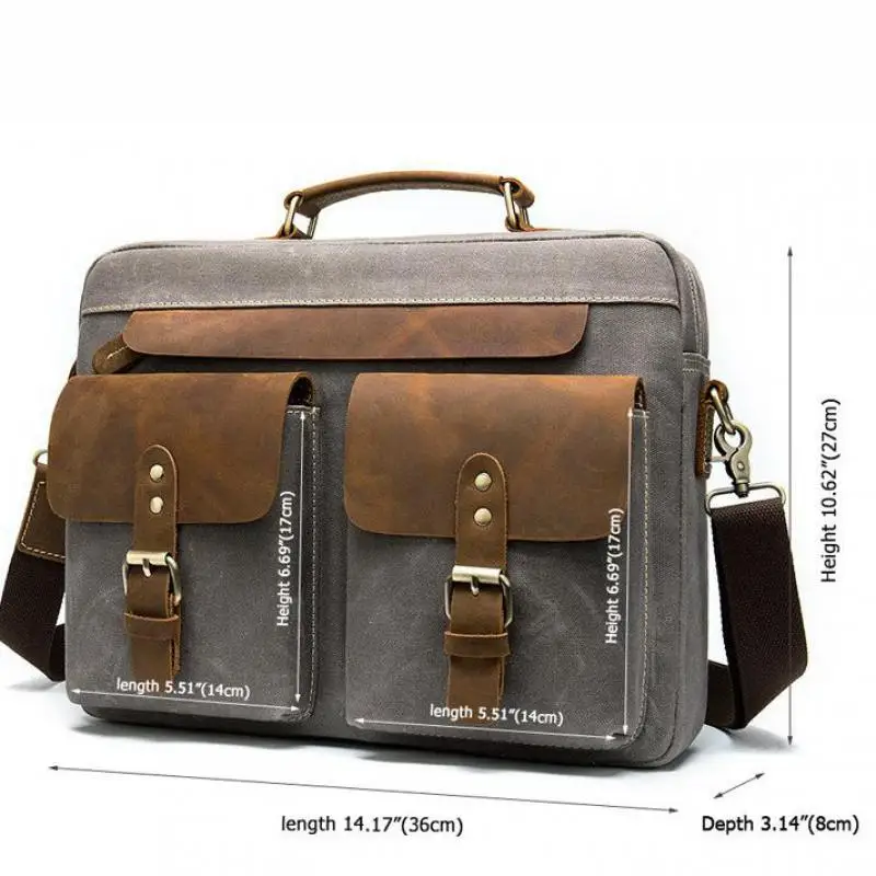 

YourSeason Business Briefcase Men Computer Handbag 2021 With Crazy Horse Leather Vintage Canvas Shoulder Bags