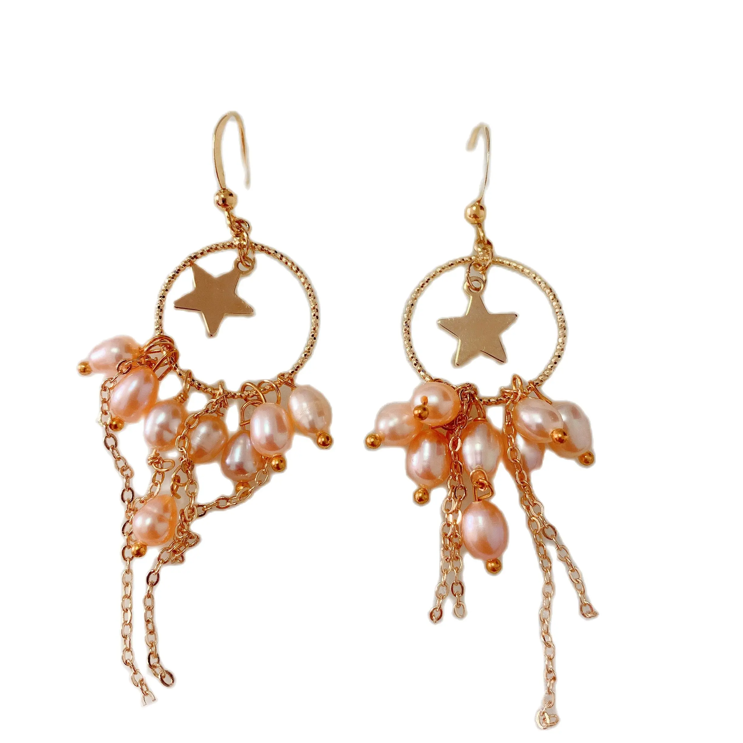 

Golden round big earrings women 2021 new handmade multi-bead sweet pendant party wedding jewelry gift pink natural pearl earring