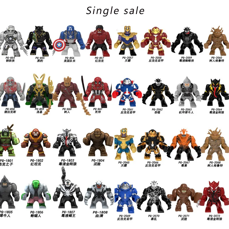 

Superheroes Action Figured Iron Man Panther Red Hulks Big Size Bricks Building Blocks Plastic Model Assembled Educational Toys
