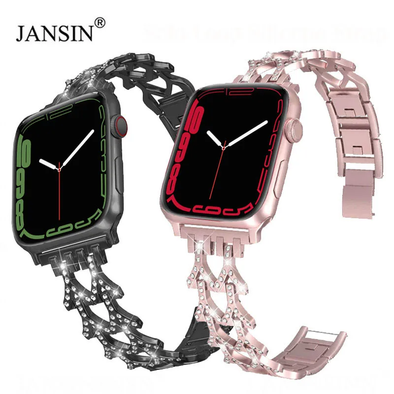 

Diamond Bracelet For Apple Watch 38mm 40mm 42mm 44mm Band 45mm 41mm Stainless Steel Women Band For iWatch 7 SE 6 5 4 3 2 Strap