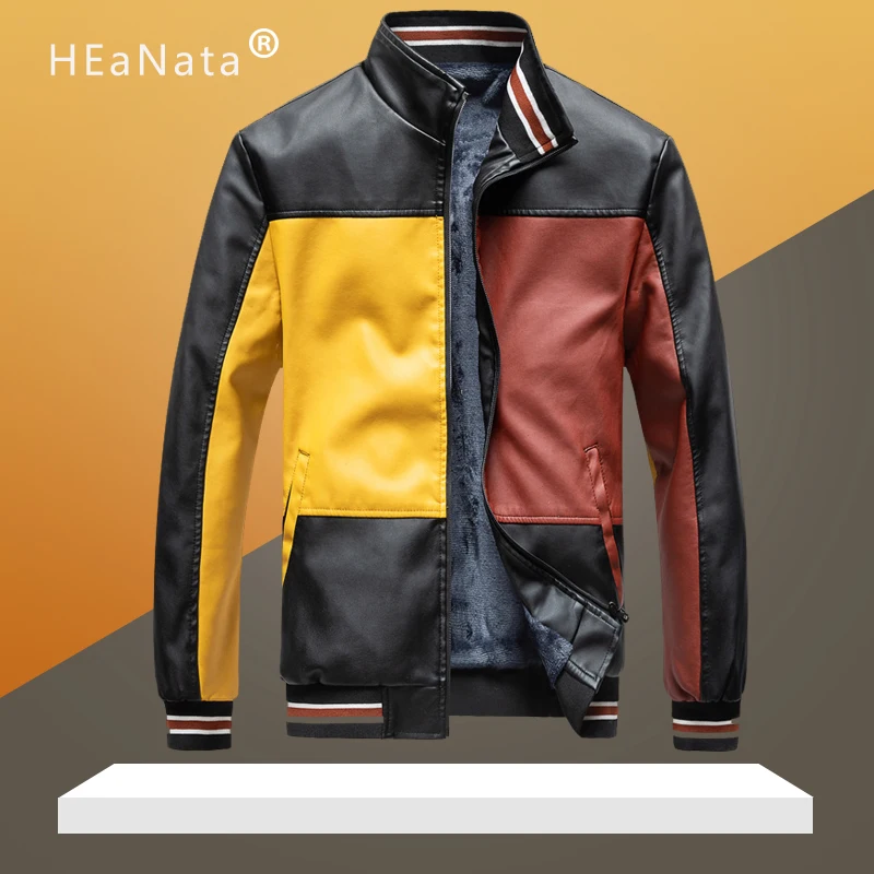 

Мужская бейсбольная куртка, черная куртка из искусственной кожи на молнии, с бархатной вставкой, Байкерская Одежда для зимы, 2019