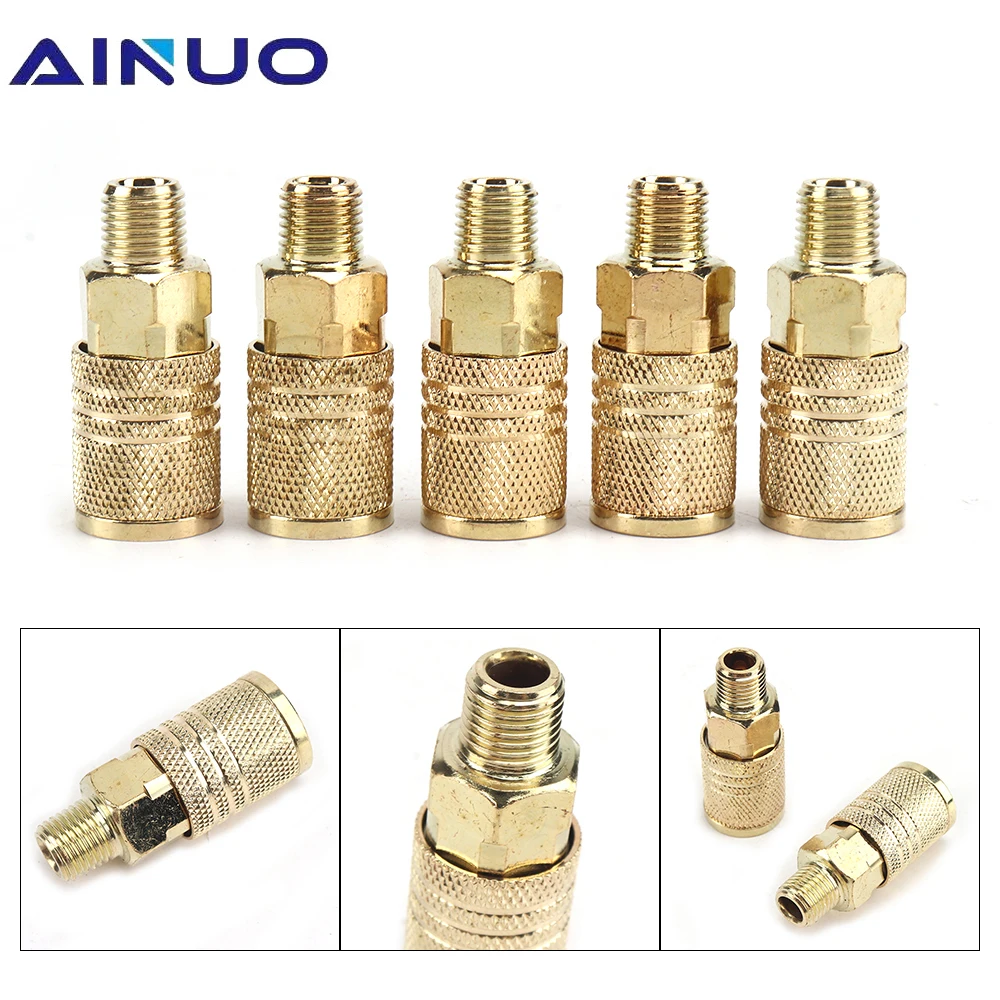 

1/4" NPT Male Thread Air Line Quick Coupling Connect Coupler Adapter For Pneumatic Compressor Brass 1/3/5/10PCS