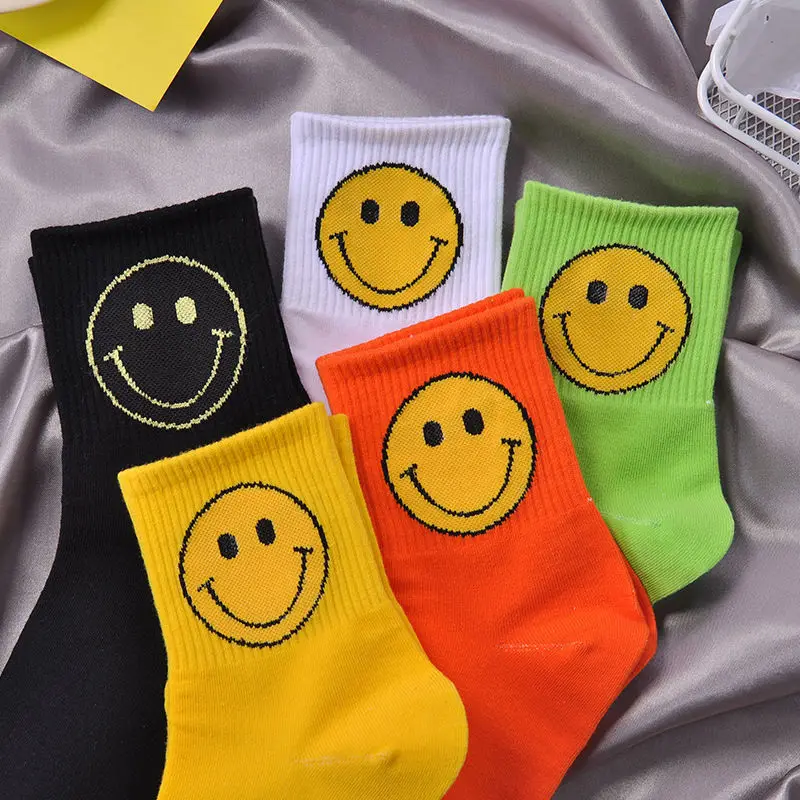 

Fashion Big Smile Face Plus Size Women Socks Cotton Creative Personality Pure Color Funny Socks for Ladies Meias