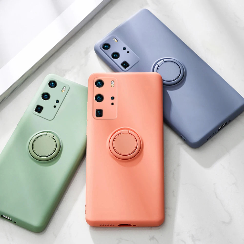 

Liquid Silicone Ring Holder Case For Huawei P20 P30 P40 Mate 20 30 Lite Honor 30S Pro Nova 5T 6 7 Soft Magnetic Car Stand Cover