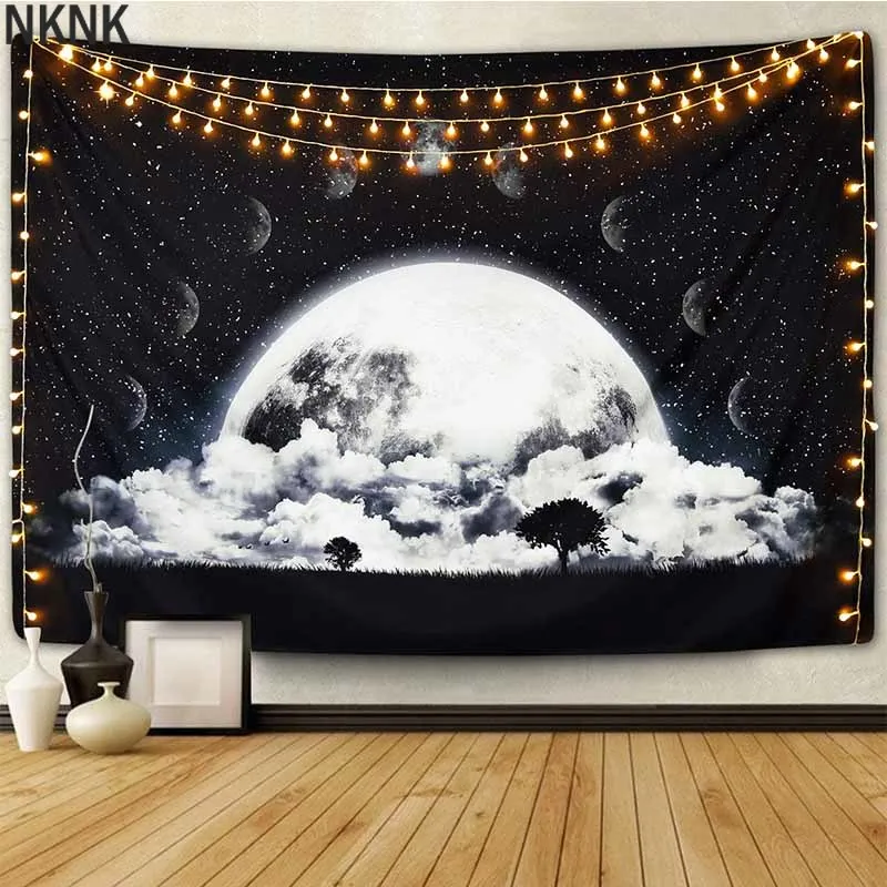 

Natural Moon Star Series Space Tapestry Wall Hanging Black White Hippie Tapestry Wall Carpet Thin DormDecor Psychedelic Tapestry
