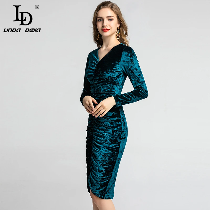 LD LINDA Делла весеннее модное подиумное облегающее бархатное платье женское