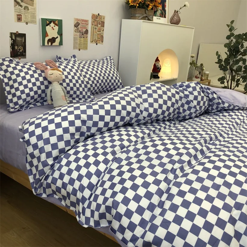 

Fashion Checkerboard Plaid Bedding Sets Simple Grid Duvet Cover Set with Bed Sheet Quilt Cover Pillowcase Single/Queen/King Size