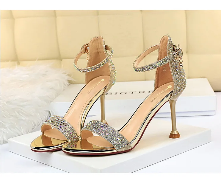 

Summer High-heeled Shoes Women's Shoes Stiletto High-heeled Open-toe Rhinestone Sandals 34-41 Peep Toe Sandals Fashion Shoes