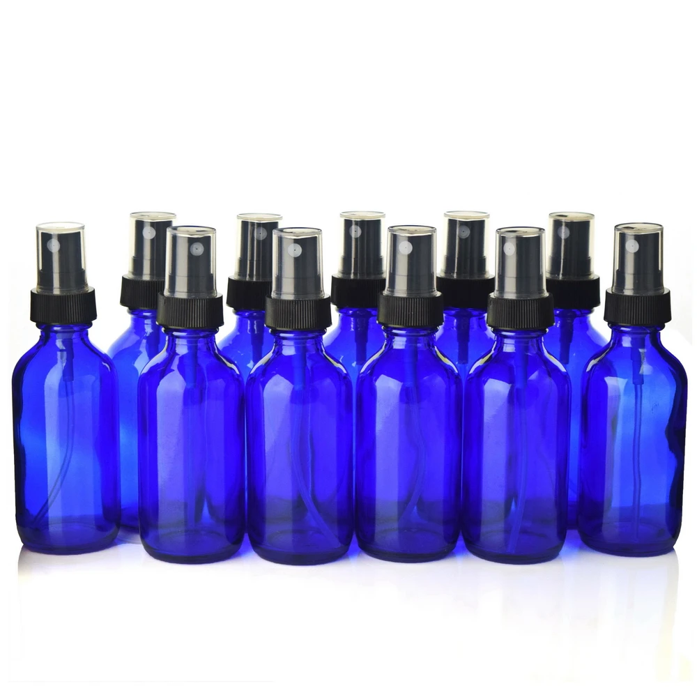 

12pcs 2 Oz 60ml Cobalt Blue Glass Spray Bottles with Black Fine Mist Sprayer for essential oils aromatherapy cleaning refillable