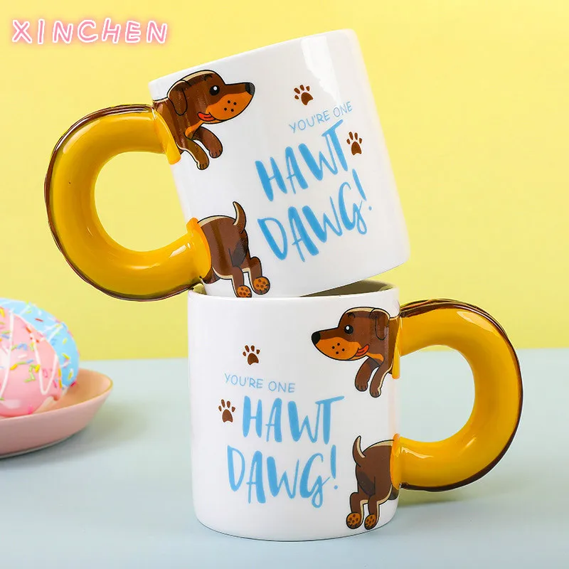 450ml Cartoon Dachshund Sausage Pet Dog Coffee Mugs Creative Tea Milk Home School Ceramic Cups Best Birthday Xmas Gift for Child