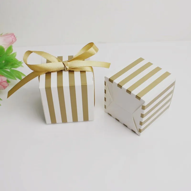 10 шт золотые полосатые конфеты подарочные коробки с лентой Свадебные драги