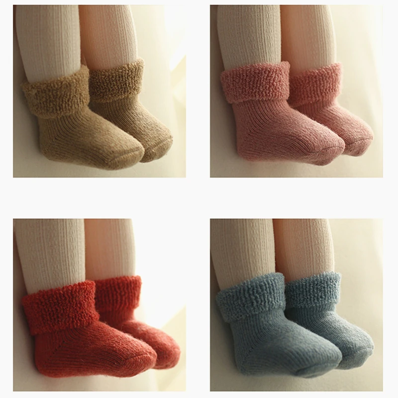 Calcetines gruesos de lana para ni&ntilde;o y ni&ntilde;a, calentadores de piernas de algod&oacute;n, accesorios de calzado, calcetines cortos de marca de 0 a 5 a&ntilde;os, Invierno-2