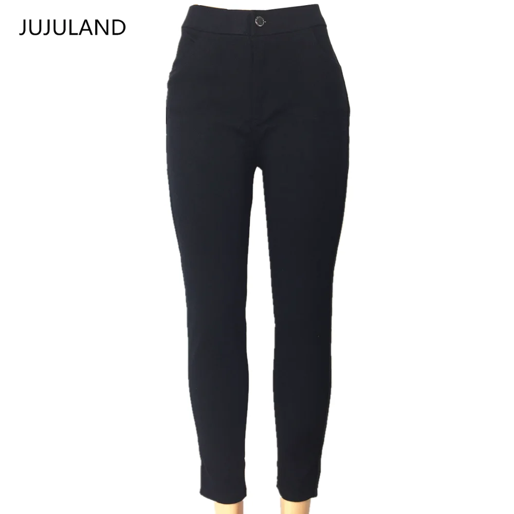 JUJULAND женские черные узкие брюки Стрейчевые с высокой талией и большими размерами