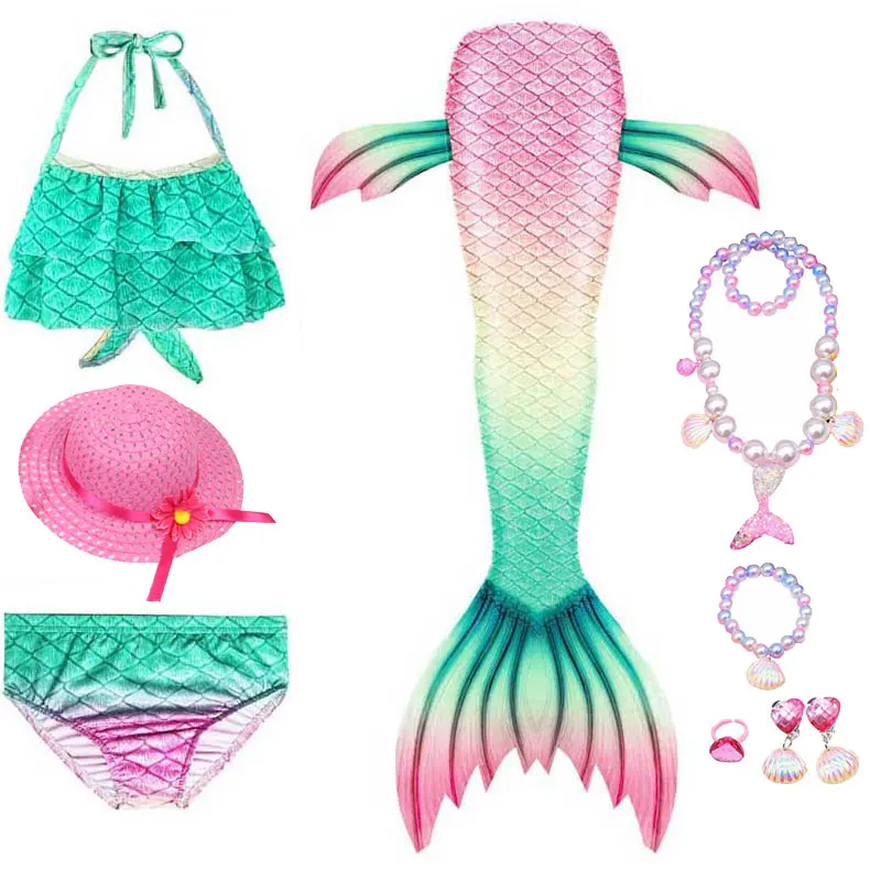 Детское платье для косплея хвост русалки плавания купальник с бикини костюм