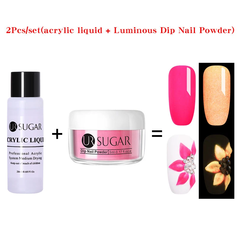 2pcs set2 UR SUGAR светящийся неоновый лак для ногтей Dip акриловый порошок 3D резное моделирование блеск флуоресцентный пигмент пыль дизайн ногтей украшения 5 шт./компл - Цвет: 2pcs set2