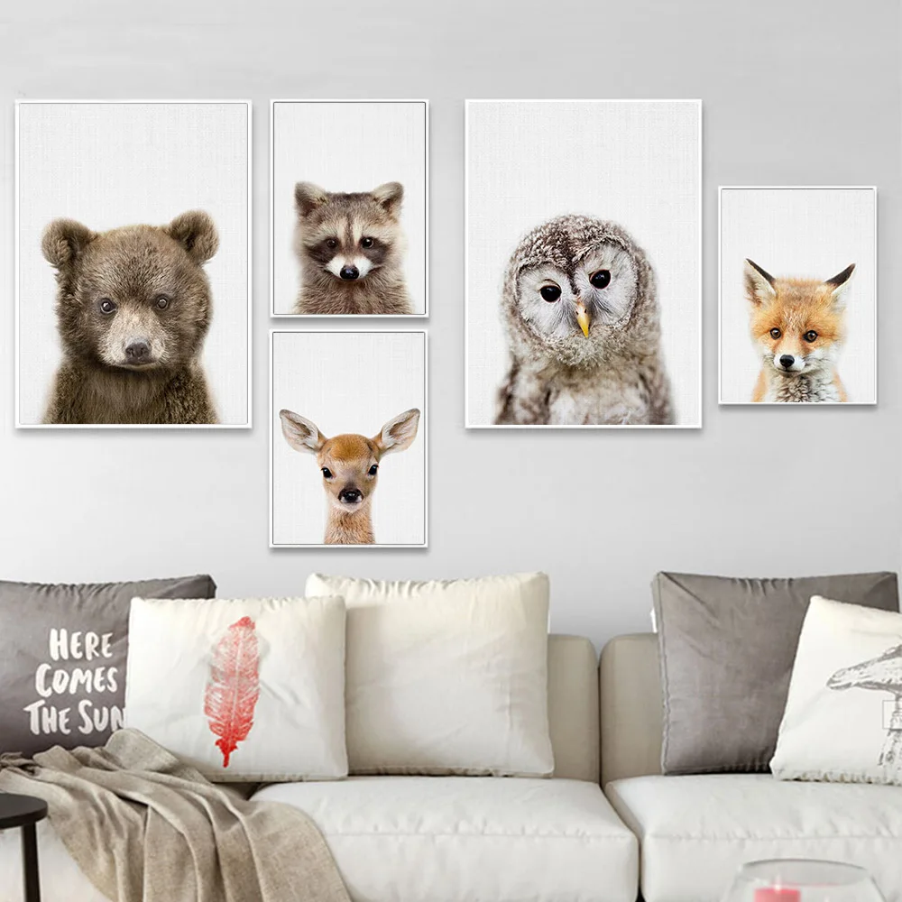 Owl Rabbit Bear Canvas Painting Cartoon Prints Zoo Animal Print Nursery Art Paintings Nordic Poster Wall Picture Baby Room Decor | Дом и сад