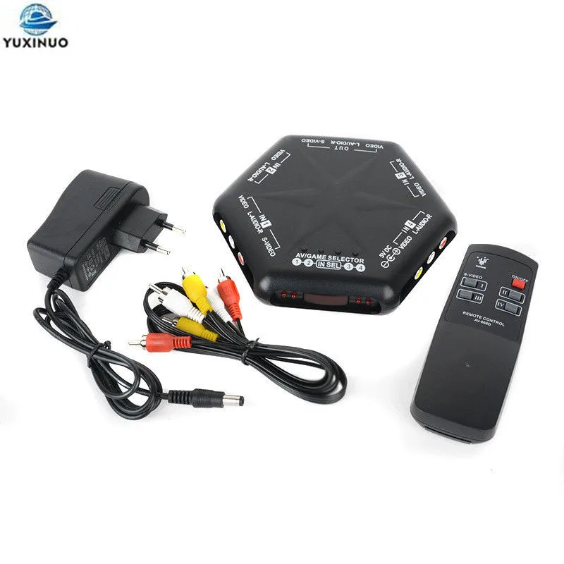 

New 4 in 1 out S-Video Video Audio Game RCA AV Switch Box Selector 4 Way Splitter Switcher with Remote Control For XBOX PS2 TV