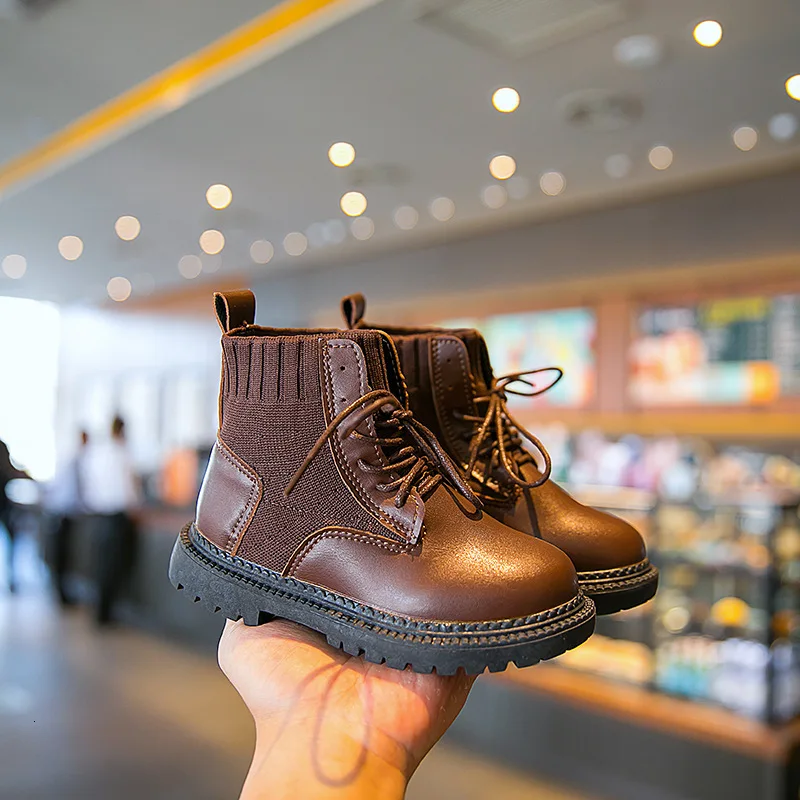 

Детские Ботинки Martin для девочек, сезонные короткие ботинки для мальчиков и девочек, вязаные замшевые хлопковые ботинки на высоком каблуке с...