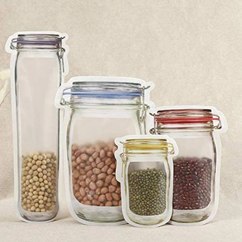 

120 Pack Mason Jar Bottles Bags Seal Snacks Zipper Sealed Bag Fresh Food Nuts Candy Cookies Bag Reusable Storage Bags