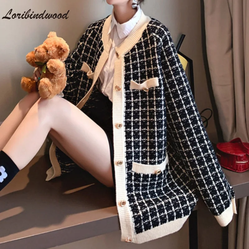 

2021 Spring and Autumn New Korean Round Neck Loose Lazy Knit Cardigan Long-sleeved Western-style Sweater Jacket Female Trend