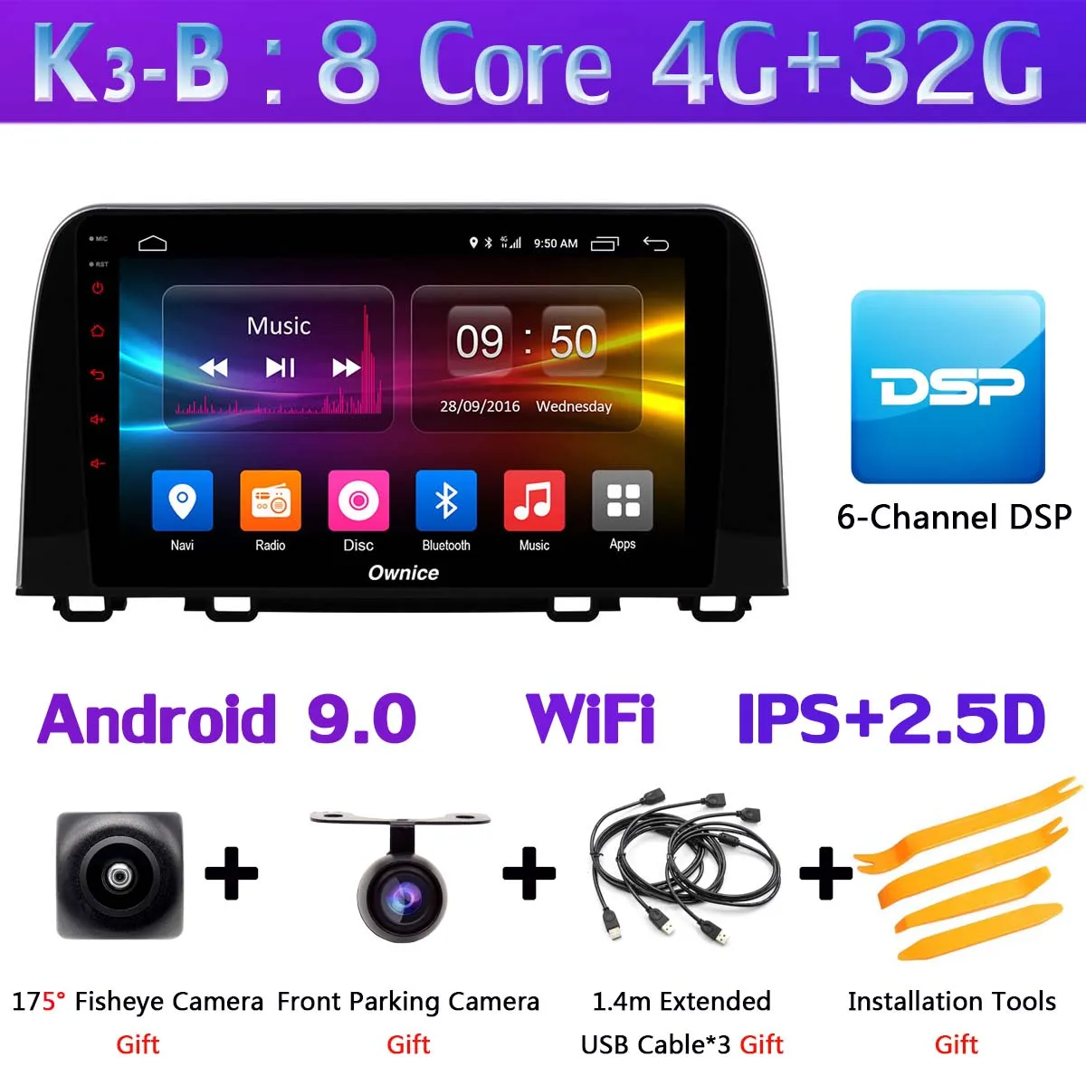 K3-B 360°4×DVR камера 1 Din камера Android 9,0 4G+ 64G SPDIF DSP CarPlay Автомобильный мультимедийный gps радио плеер для Honda CR-V CRV - Цвет: K3-B