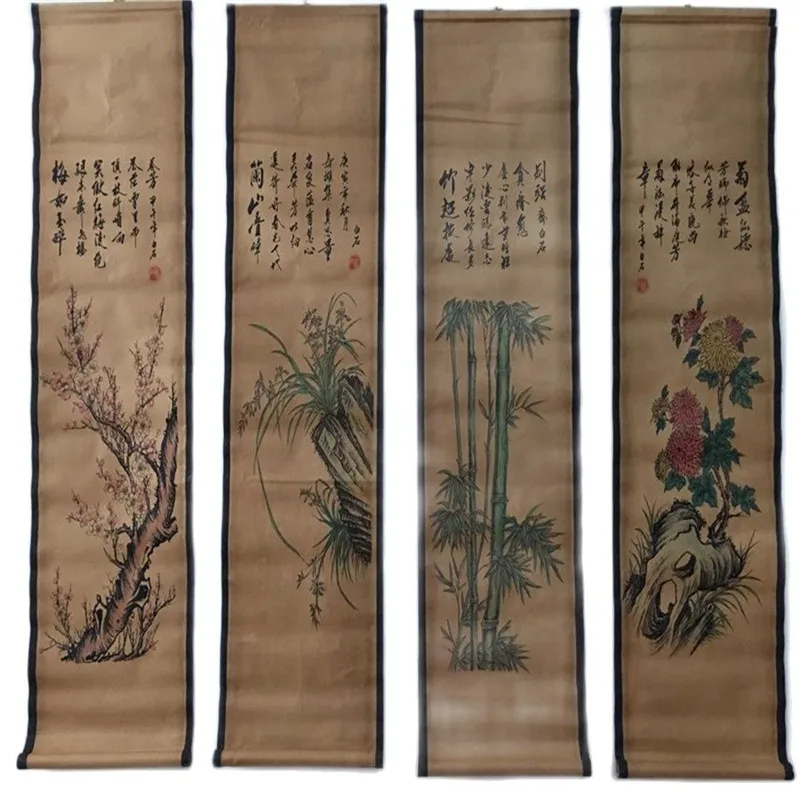 

Qi Baishi имитирует древние чувства, чтобы сделать старую китайскую каллиграфию и картину, четырехкратное изображение фрески Dameilan установила о...