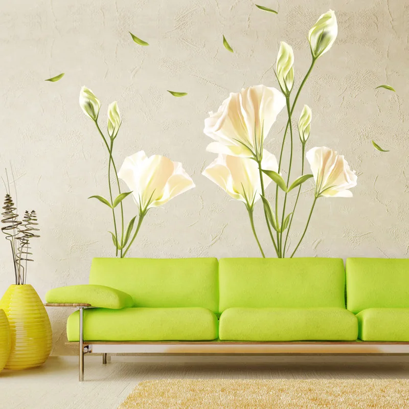 146*100 см цветы лилии наклейки на стену свежий белый цветочный декор дома сделай