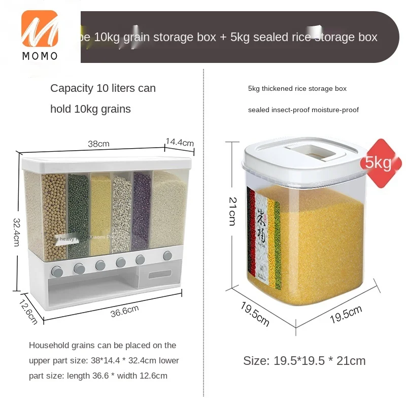 

Grid Rice Bucket Household Multi-Functional Storage Partition ect-Proof Moisture-Proof Sealed Cylinder 20 Classification