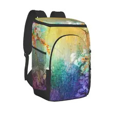 Refrigerator Bag Abstract Watercolor Floral Painting Soft Large Insulated Cooler Backpack Thermal Fridge Travel Beach Beer Bag