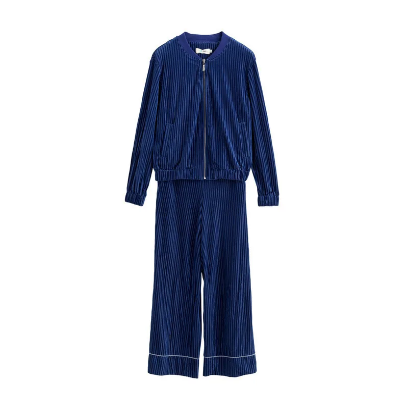 Весенне-осенний женский однотонный костюм из спандекса INAMN с длинными брюками на