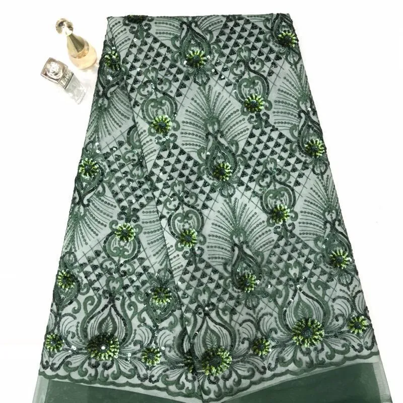 Блестящая африканская кружевная ткань 2020 зеленая Высококачественная