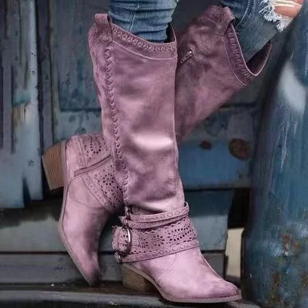 

New Martin boots, women's hollow Knight boots, thick heel boots, autumn and winter middle heel women's Boots