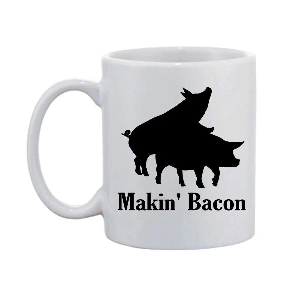 Забавная керамическая кофейная кружка 11 унций для завтрака с беконом и свиньями |