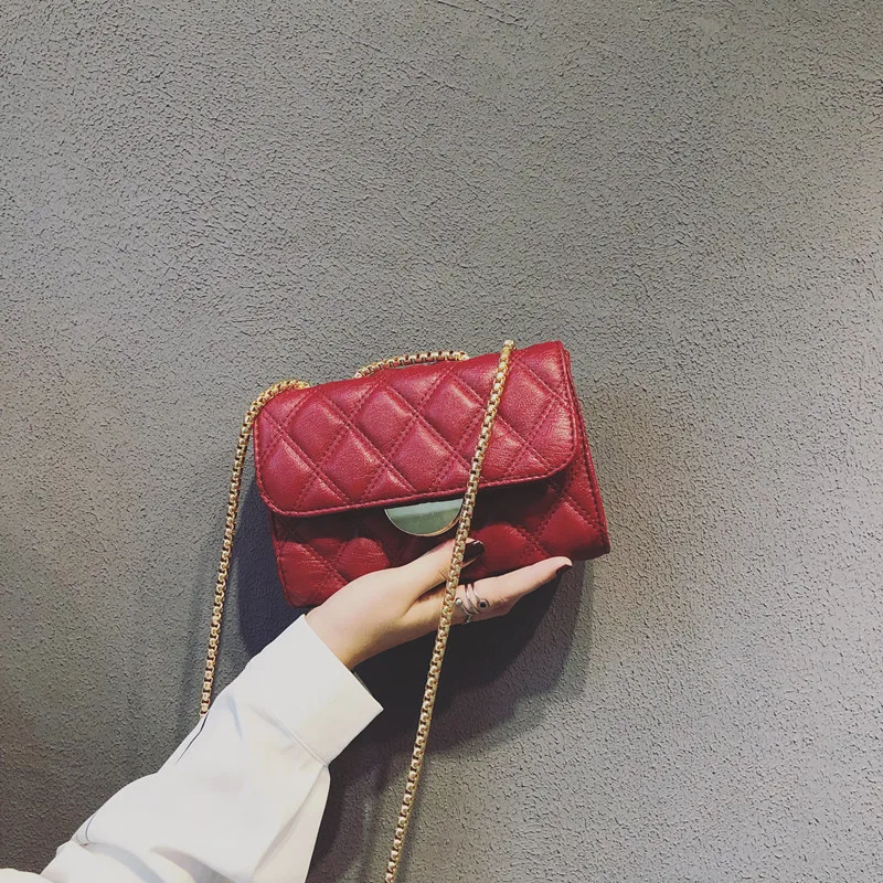 

Small Chain PU Leather Crossbody Bags for Women 2021 Branded Trending Quilted Designer Handbags Trend Luxury Lock Hand Bag