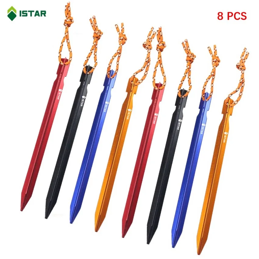 

ISTAR Aluminium Alloy Tent Pegs Stake with Rope Triangle Design for Camping Hiking Backpacking, Ultralight Outdoor Accessories