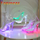 Voesnees светильник со светодиодной подсветкой женская обувь светящиеся прозрачные босоножки женская обувь на платформе, обувь со светодиодной подсветкой на высоком каблуке прозрачные туфли стриптизерши на высоком каблуке обувь