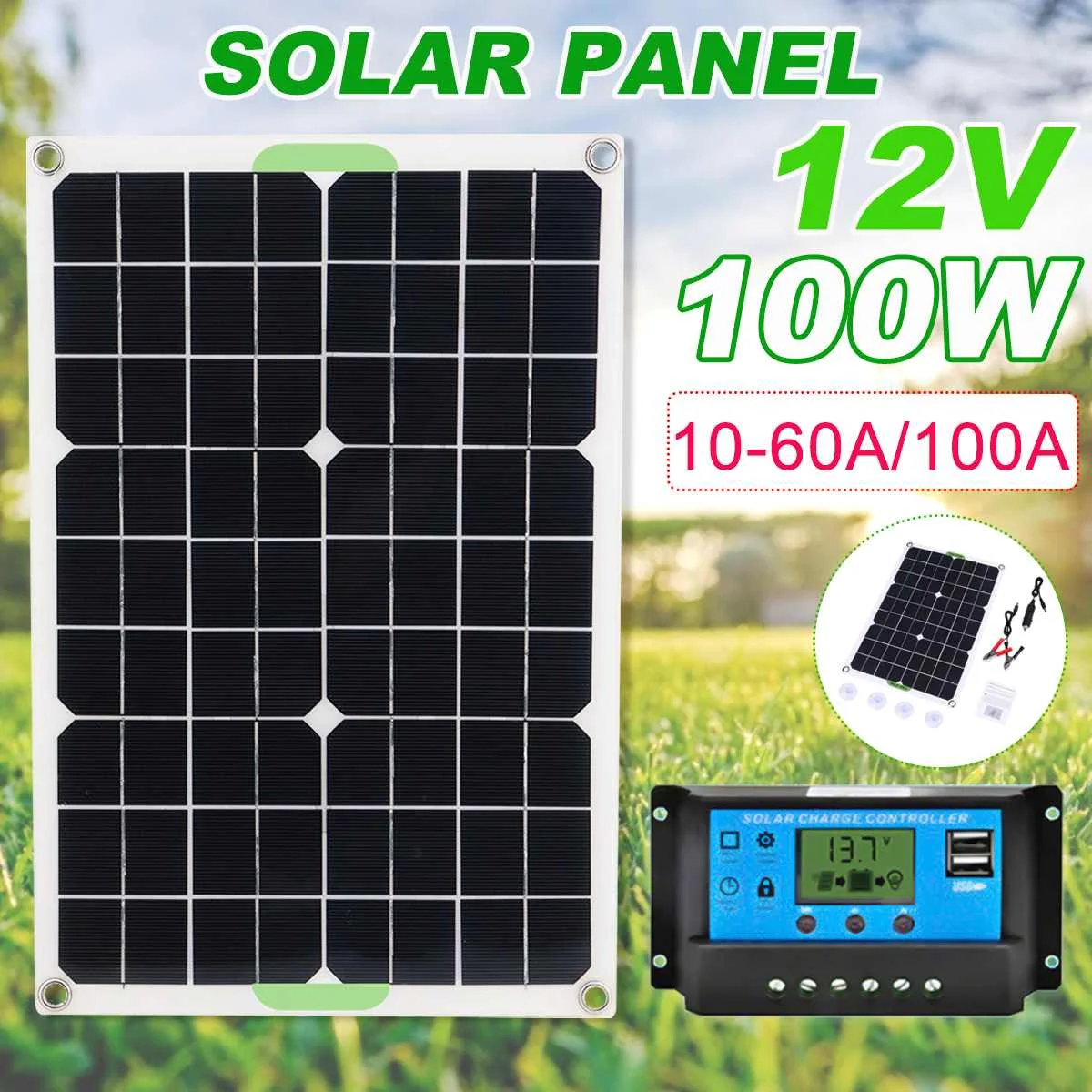 

100W Solar Panel Dual 12V USB With 10-100A Controller Waterproof Solar Cells Poly Solar Cells For Car Yacht RV Battery Charger