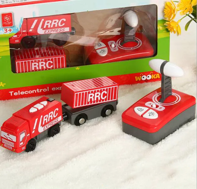 

Remote-Controlled Electric Express Truck Car Compatible with Wooden Train Track Toys for Children Intresting