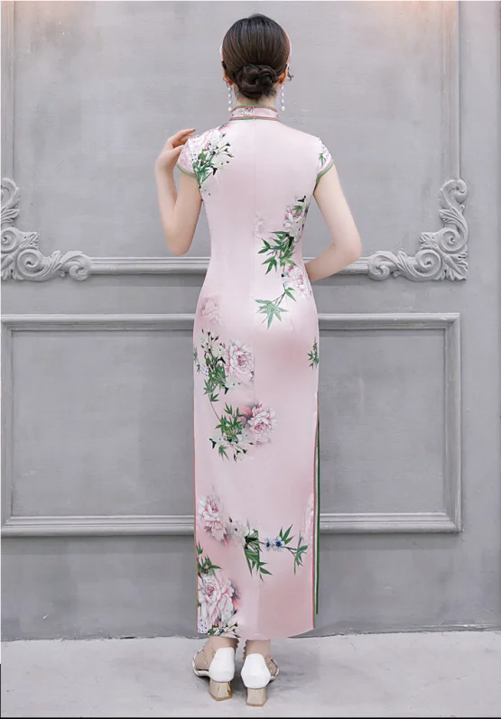 

Ladies Satin Qiapo Dress Cheongsam Traditional Clothing Chinese Latest Slim Qipao Dresses Oversize XL 2XL 3XL