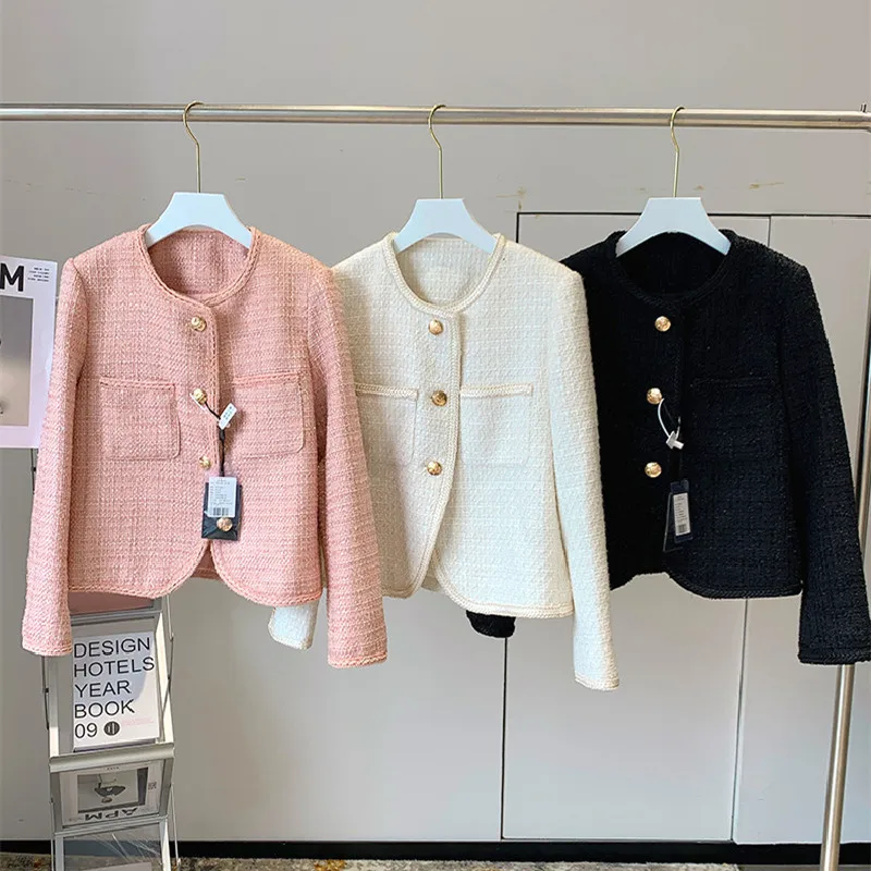 

Spring Autumn 2021 Chic Women's Elegant O-neck tweed Coat High quality designer jackets B498